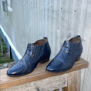 Men's Navy Embossed Leather Ankle Boots - Stylish Dress/Casual